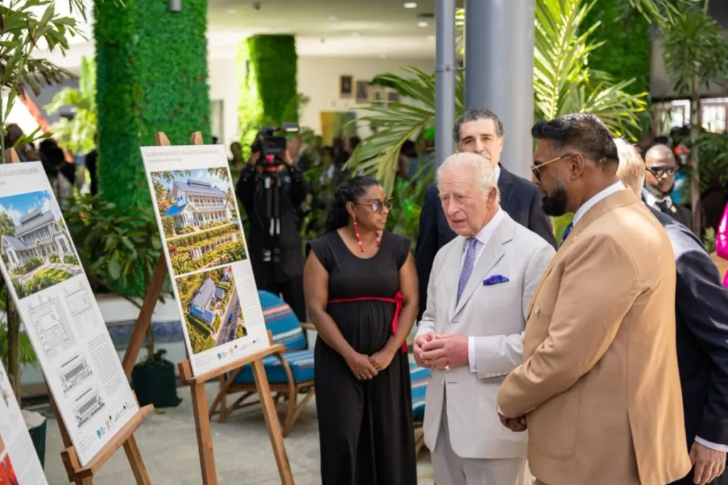 King Charles and President Irfaan Ali touring the Second Global Biodiversity Alliance Conference and Financing Forum.